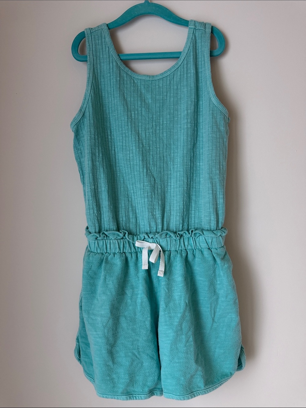 Cat & Jack Teal Ribbed Tank Romper with Drawstring Size L (10/12)